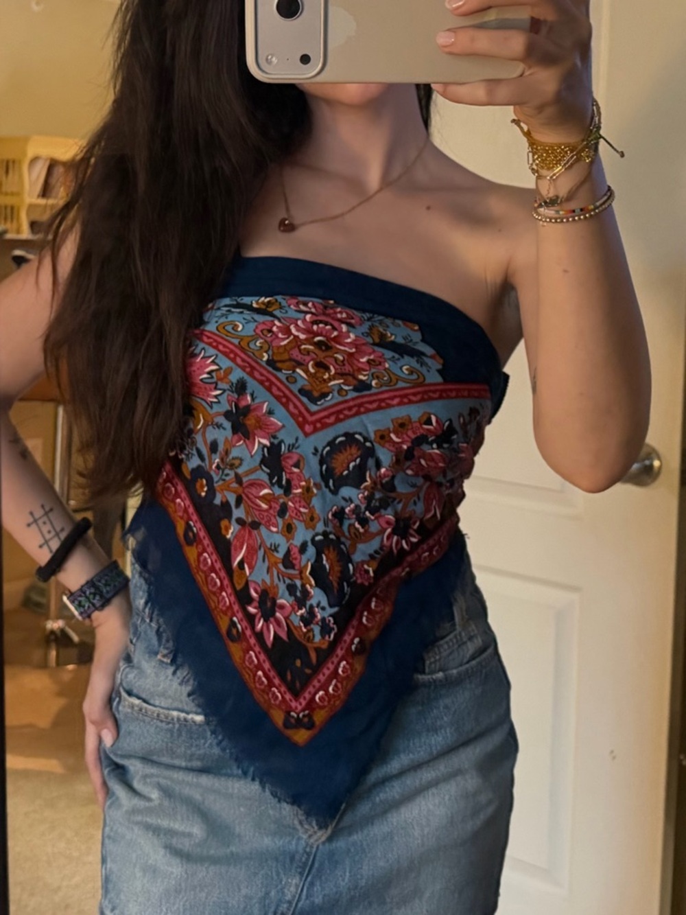 Boho Printed Festival Scarf in Navy & Pink